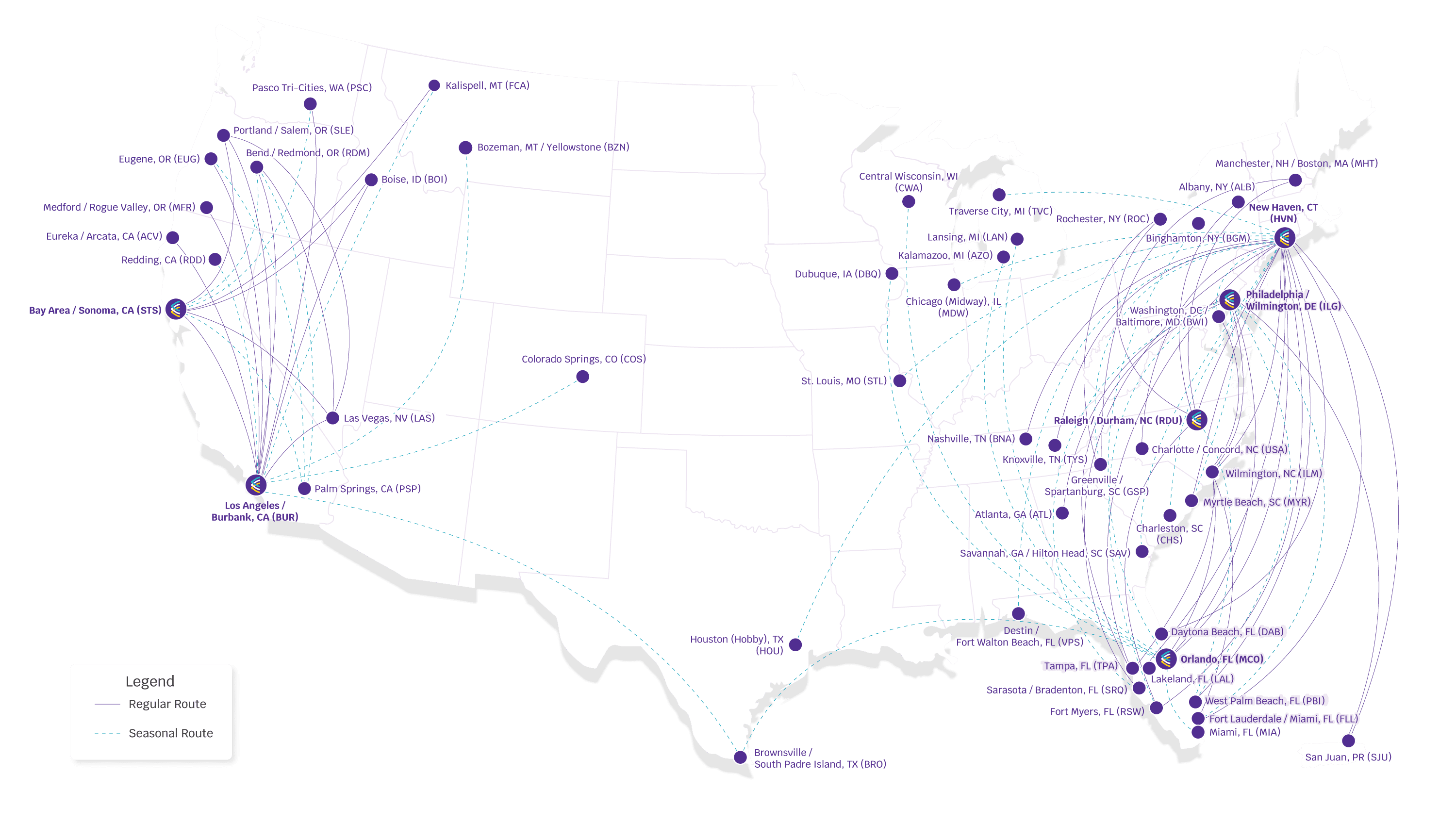 Avelo Airlines Route Map 