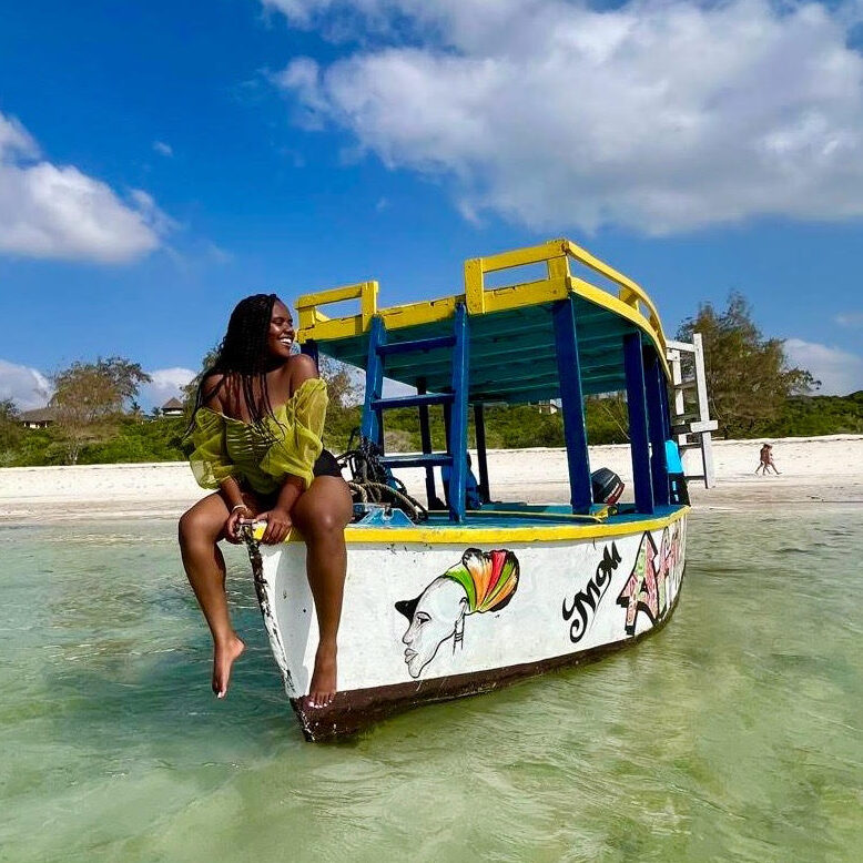 Christina Jane on a boat in Watamu, Kenya 