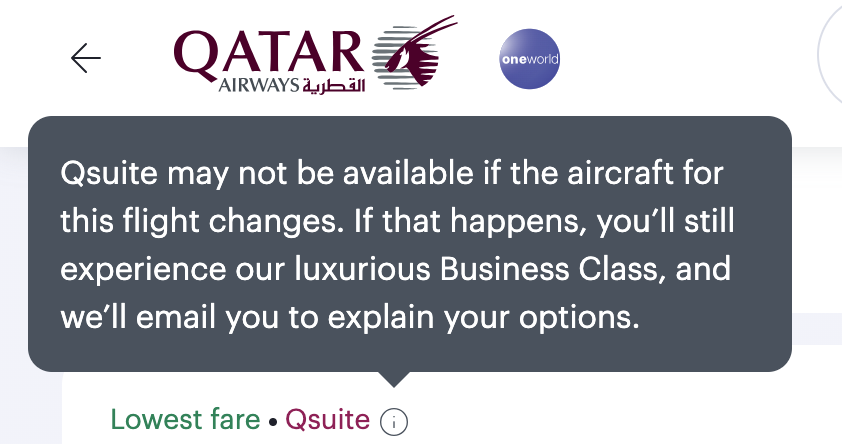 Qatar Airways Qsuite Disclaimer 